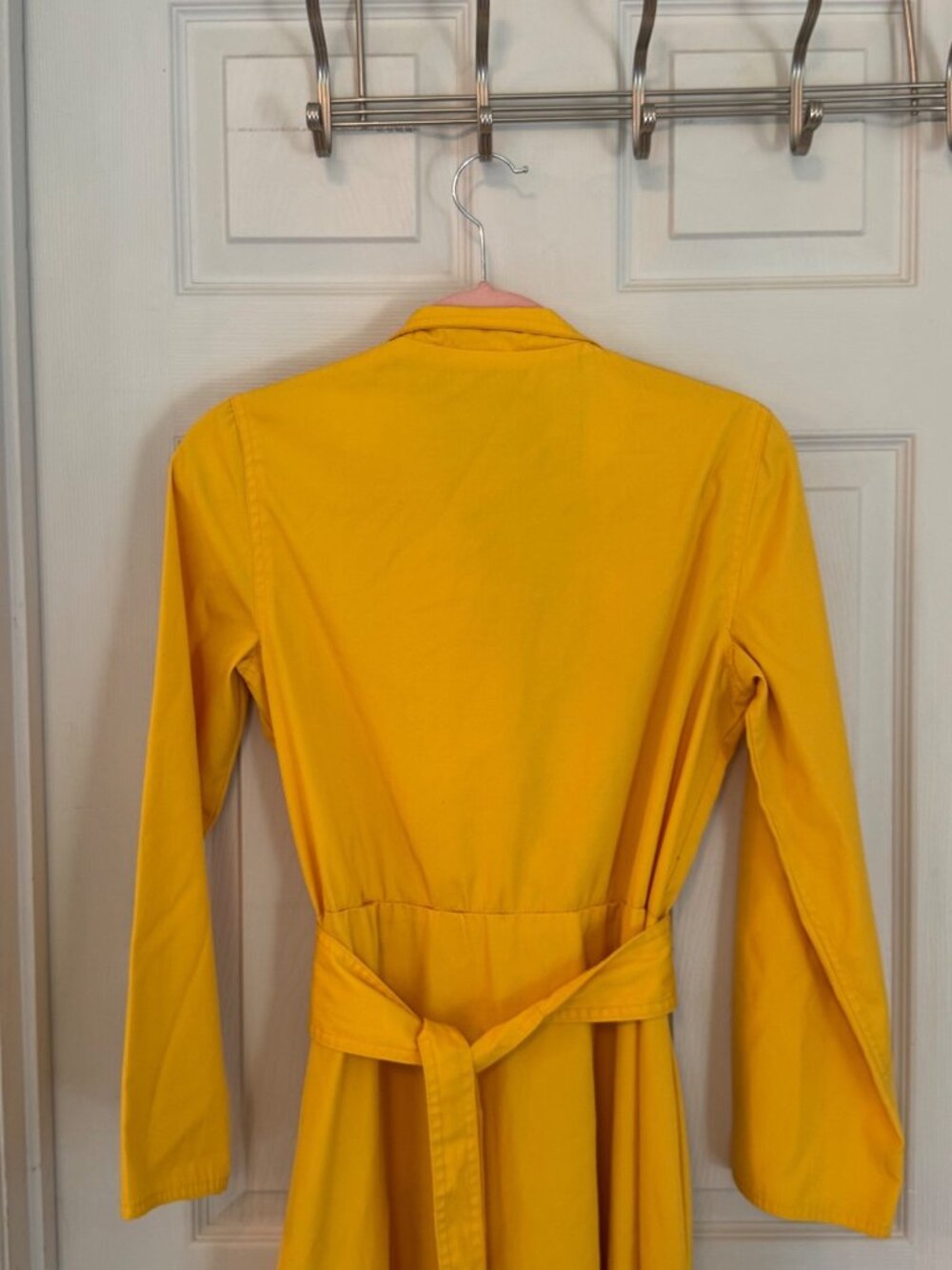 Vintage Caron Retro 70's Yellow Midi Length Long Sleeve Shirt Dress Size Small - Picture 7 of 13